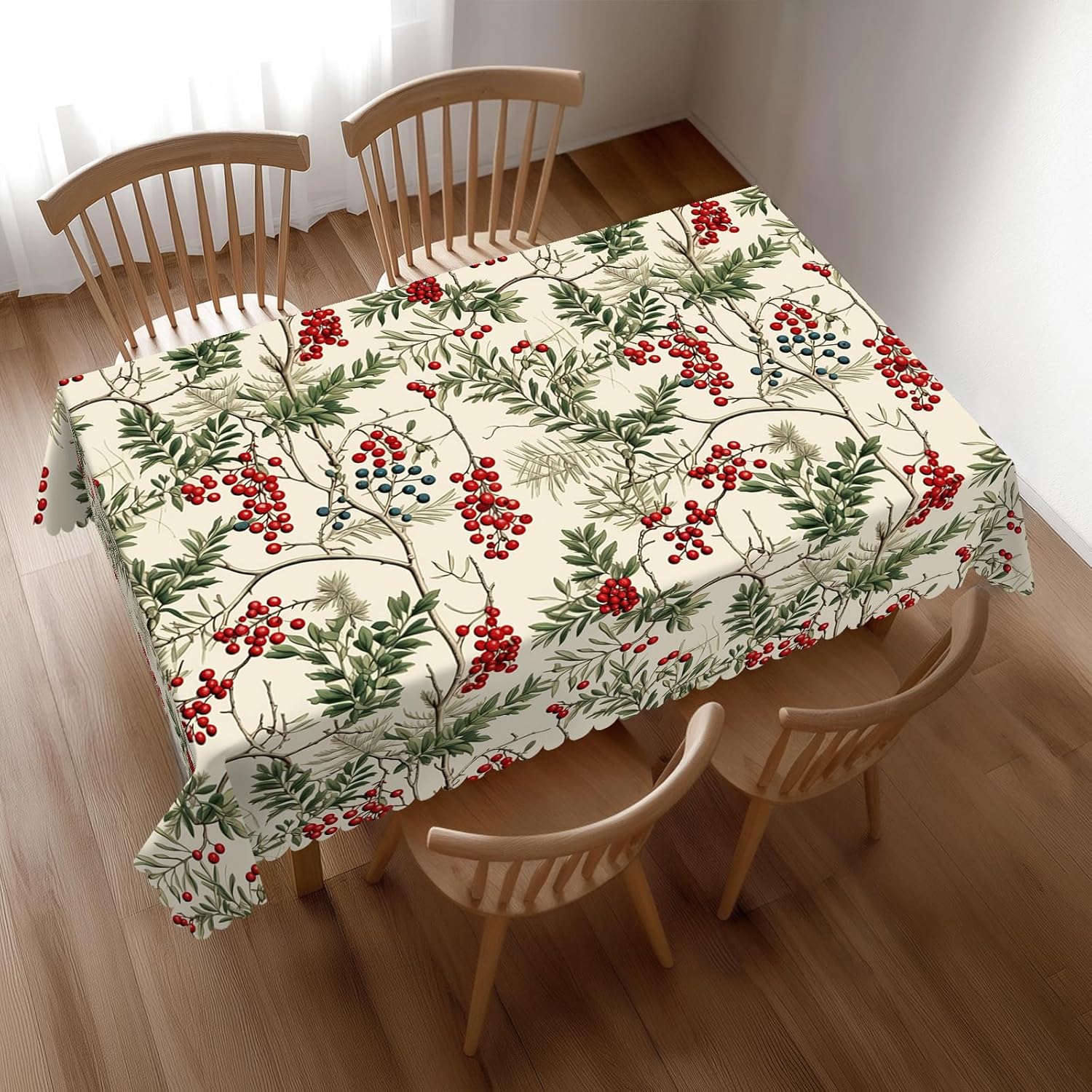 Home Textiles Premium - Акварельная скатерть с изображением ягод холли,